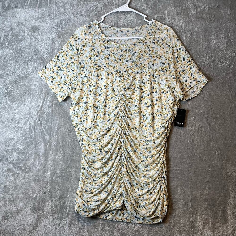 Torrid Ditsy Floral Ruched Short Sleeve Top Cottagecore Romantic Feminine New